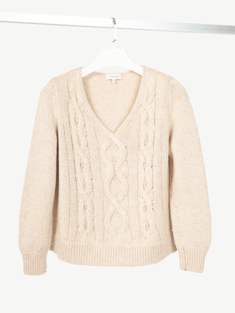 Lafayette 148 Metallic Beige Wool & Cashmere Cable-Knit Sweater